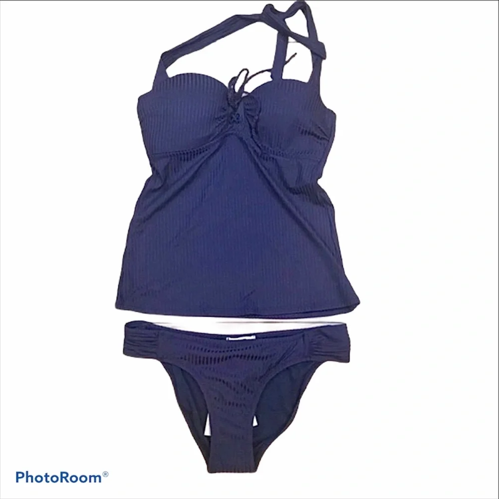 Jessica Simpson halter top high cut navy tankini